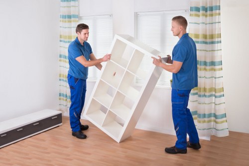Removal experts organising packed boxes for a local move